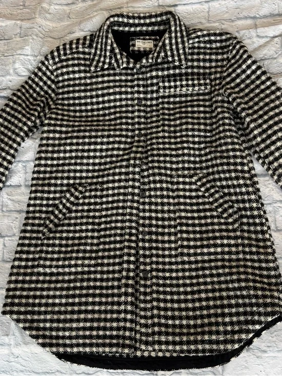 Free People Large GET AROUND HOUNDSTOOTH SHIRT jacket Shacket Wool Blend - Picture 2 of 4